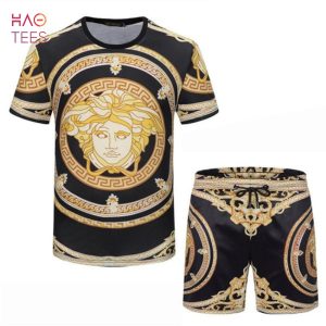 Luxury Versace Gold Black T-shirts And Beach Shorts Luxury Versace Gold Black T-shirts And Beach Shorts