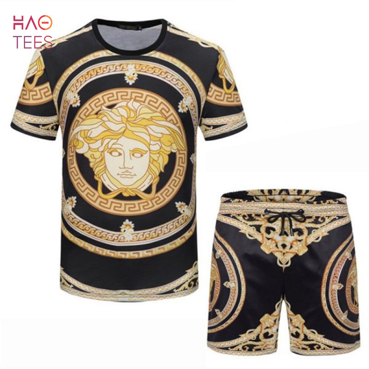 Luxury Versace Gold Black T-shirts And Beach Shorts - Ecomhao Store