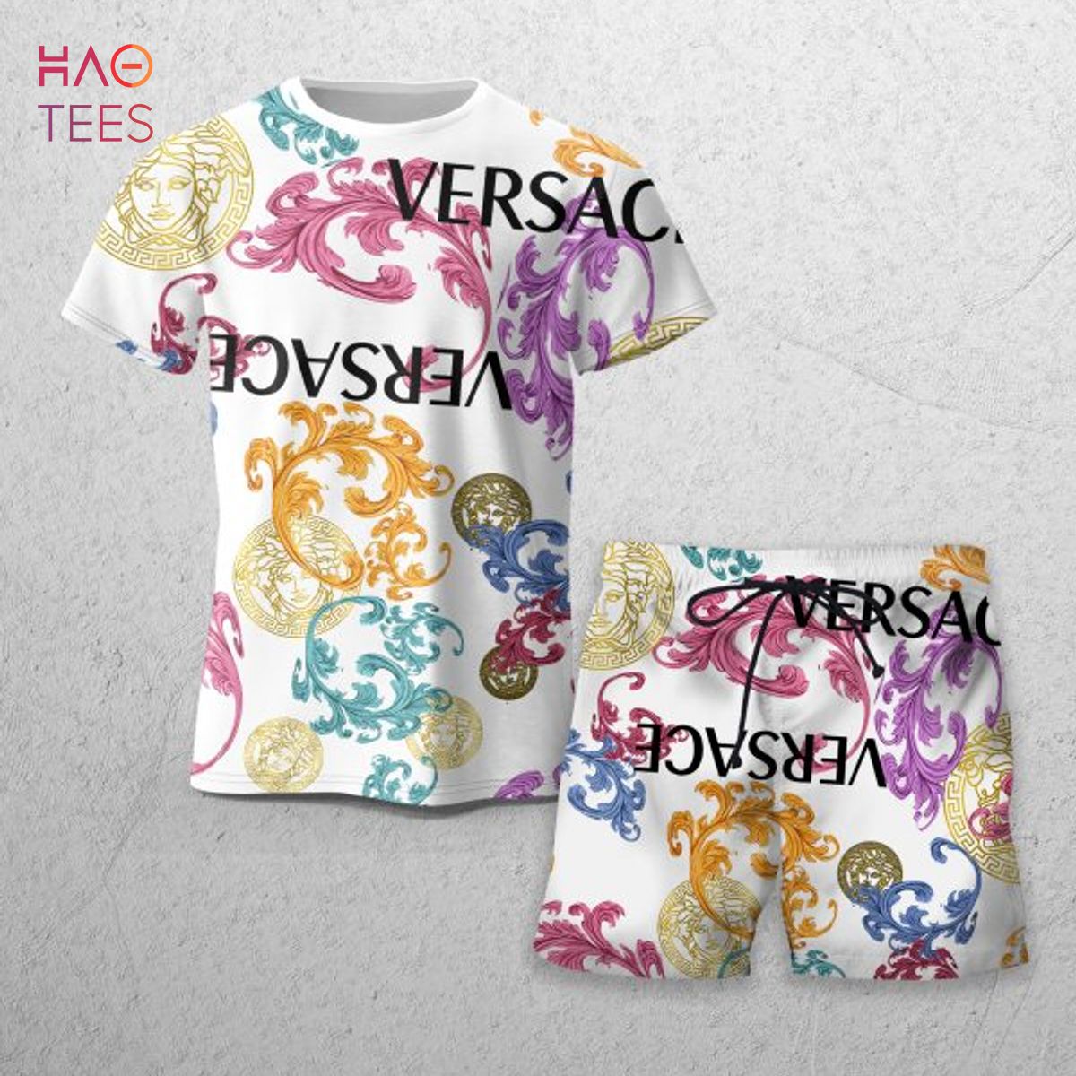 Versace Gold Black Muticolor Limited Edition T-shirts And Beach Shorts