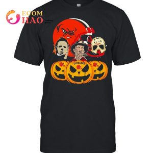 Halloween Horror Movie Pumpkin and Jason Voorhees And Freddy Krueger Cleveland Browns shirt