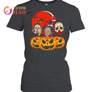Halloween Horror Movie Pumpkin and Jason Voorhees And Freddy Krueger Cleveland Browns shirt