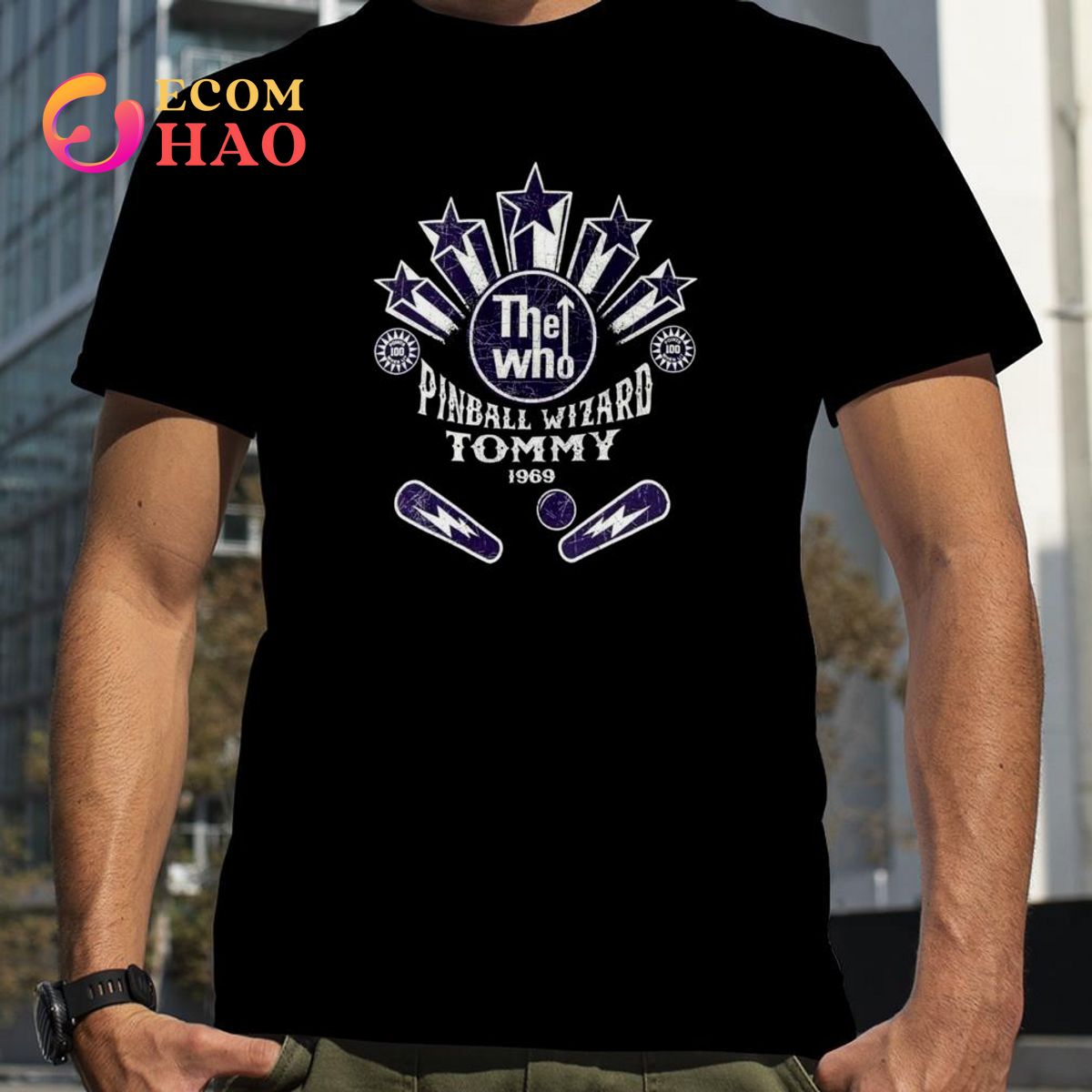 The Who Pinball Wizard Psychedelic Logo Black 100 shirt