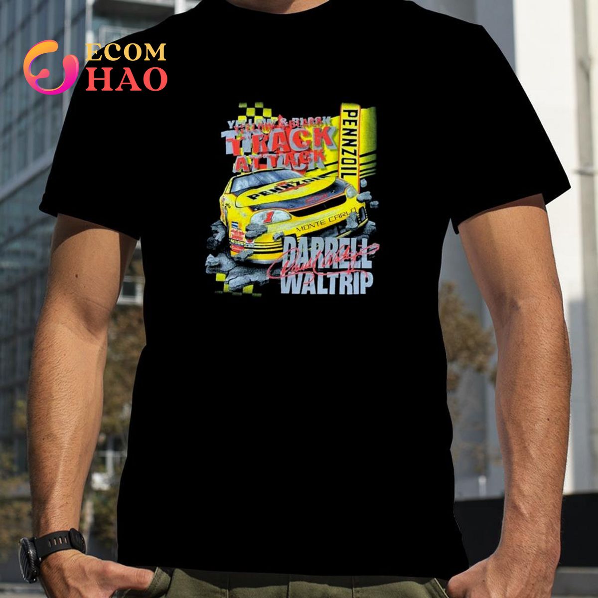 Yellow Black Track Attack Retro Nascar Car Racing Darrell Waltrip shirt