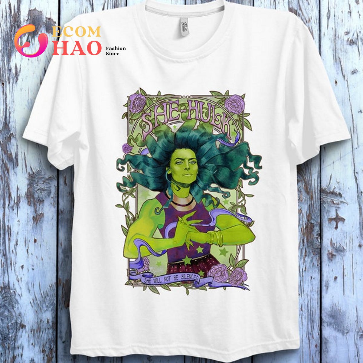 Marvel She-Hulk Vintage Floral Design Graphic Vintage Retro Comic Book T-Shirt