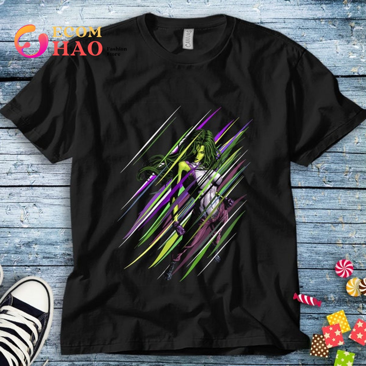 Marvel She-Hulk Vintage Floral Design Vintage Retro Comic Book T-Shirt