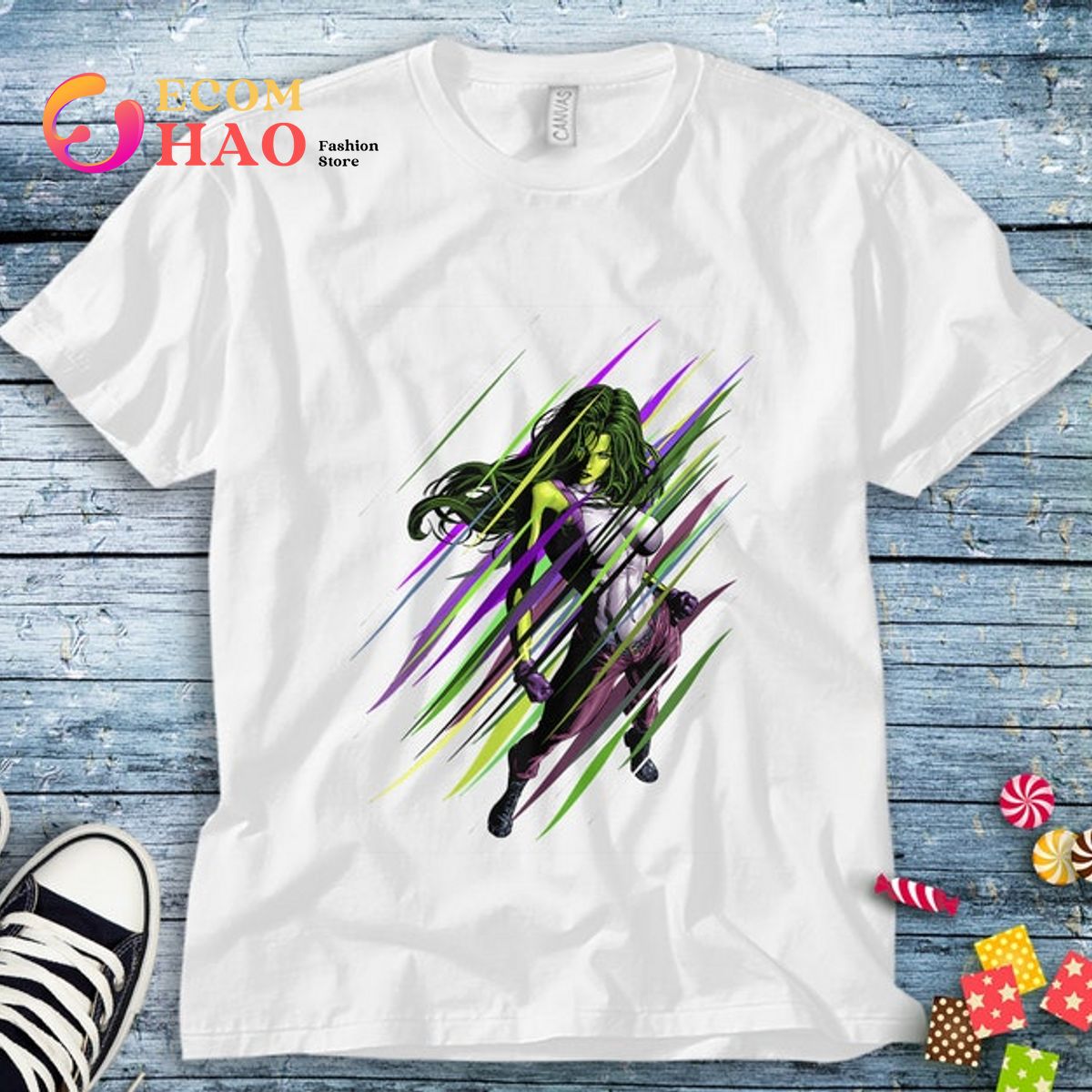 Marvel She-Hulk Vintage Floral Design Vintage Retro Comic Book T-Shirt