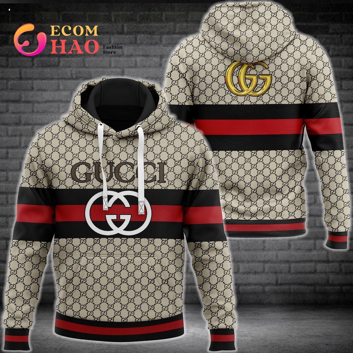 Gucci 3D Hoodie Red Black Stripe Luxury Items