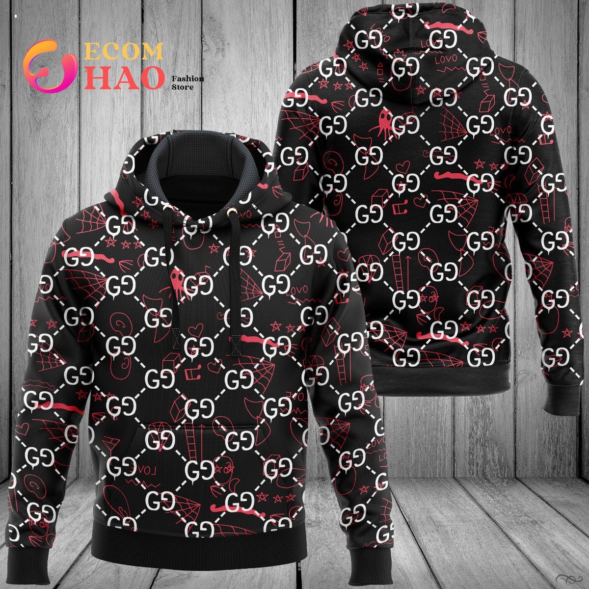 Gucci 3D Hoodie Black And White - Ecomhao Store