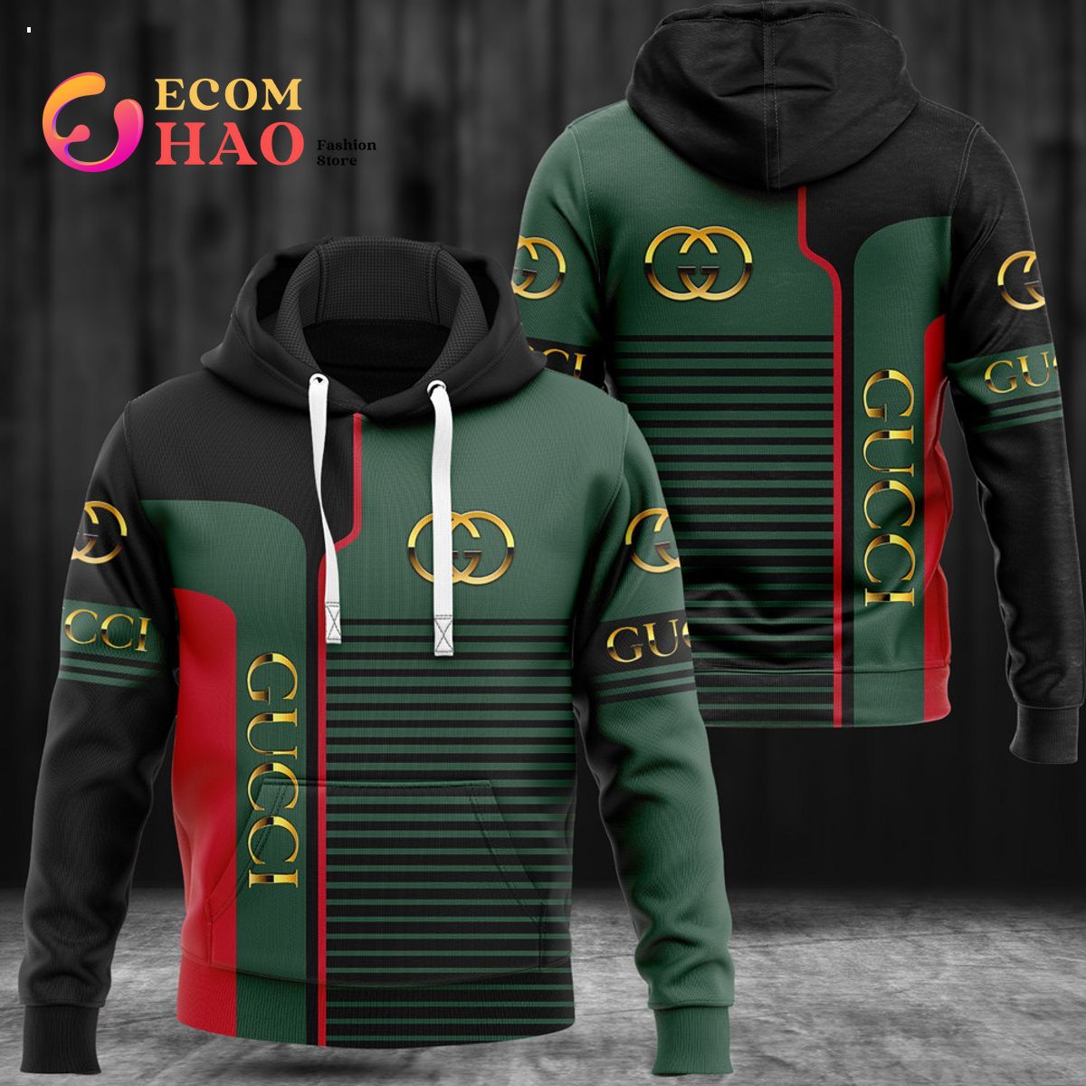 Gucci 3D Hoodie Green Blue Luxury Items