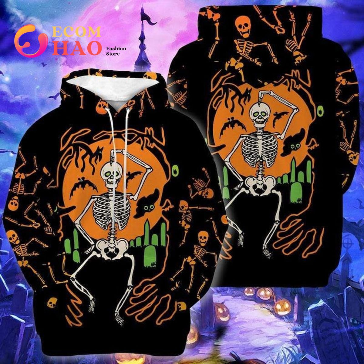 Creative Colorful Scary Skull Paint All Over Print Hoodie 3D