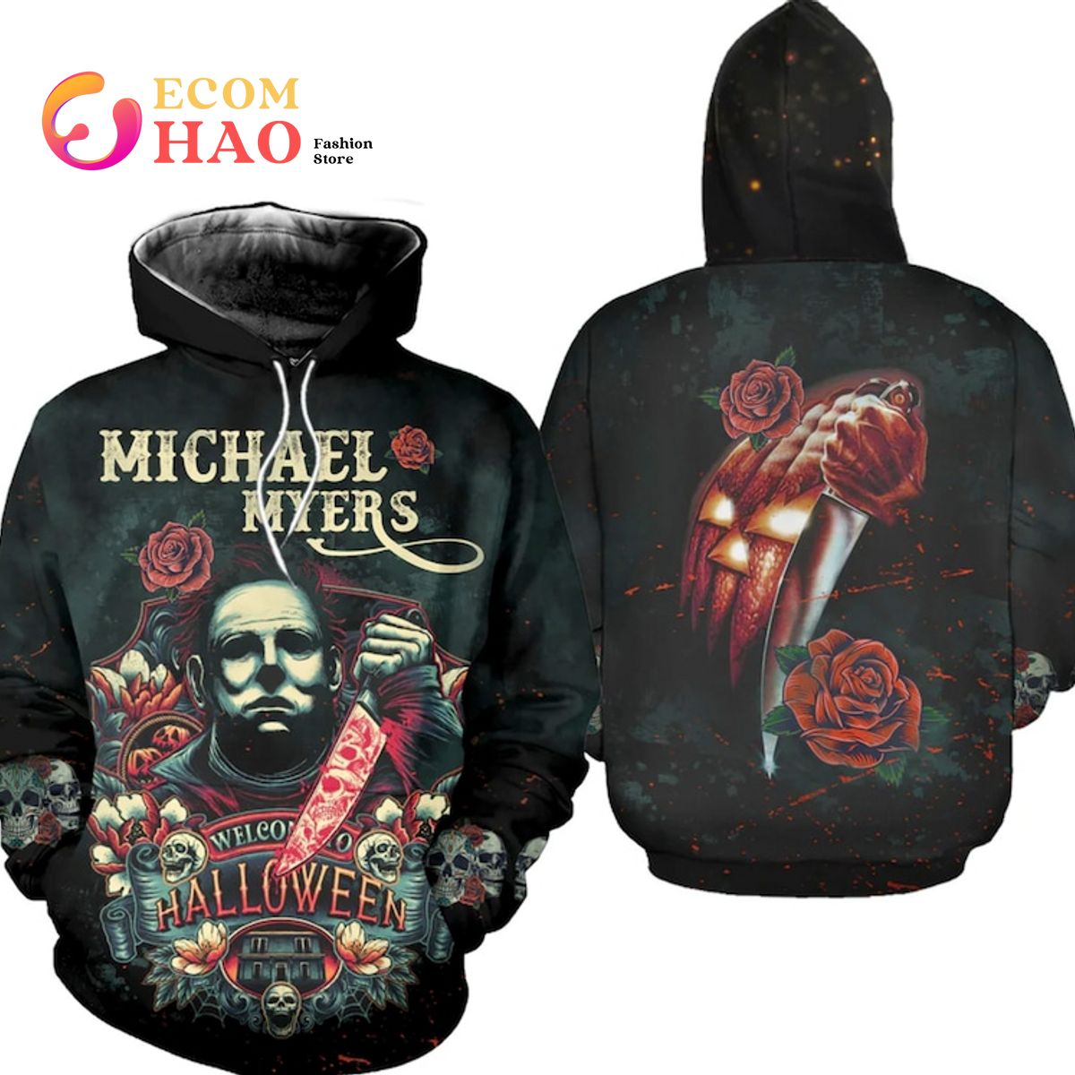 Michael Myers Halloween Horror Movie Rose 3D Hoodie