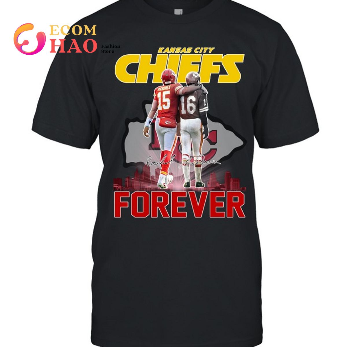 Kansas City Chiefs Patrick Mahomes  15 Len Dawson  16 Forever T-Shirt