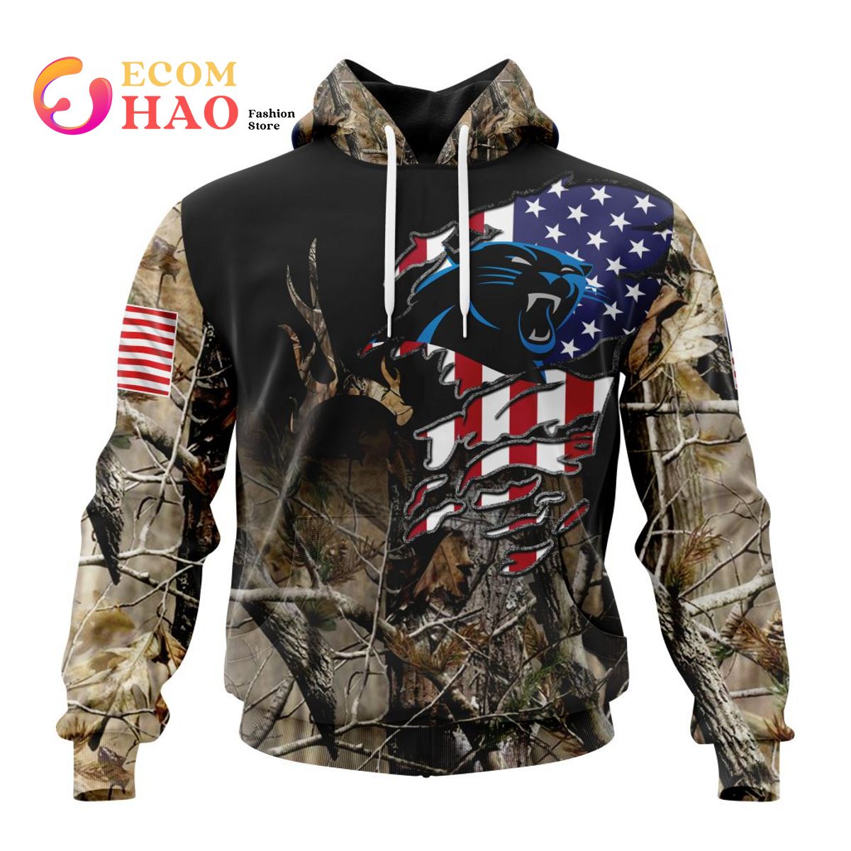 NFL Carolina Panthers Special Camo Realtree Hunting 3D Hoodie