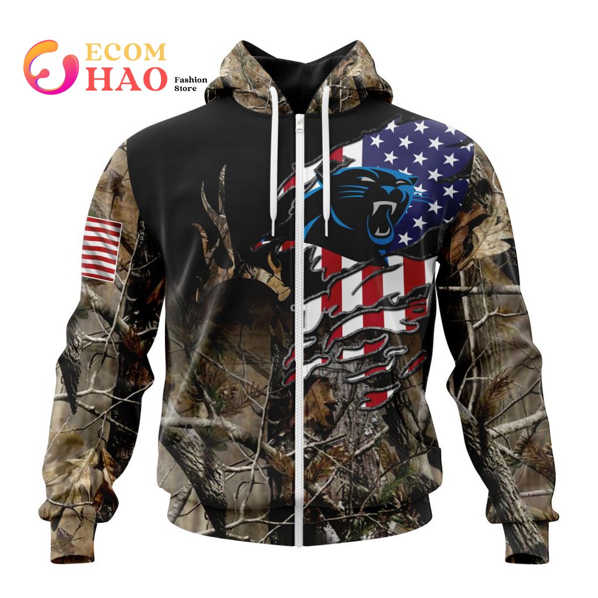 NFL Carolina Panthers Special Camo Realtree Hunting 3D Hoodie