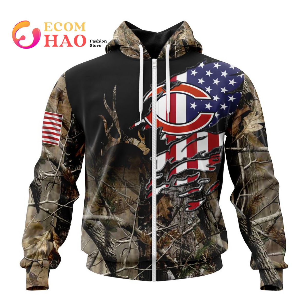 NFL Chicago Bears Special Camo Realtree Hunting 3D Hoodie