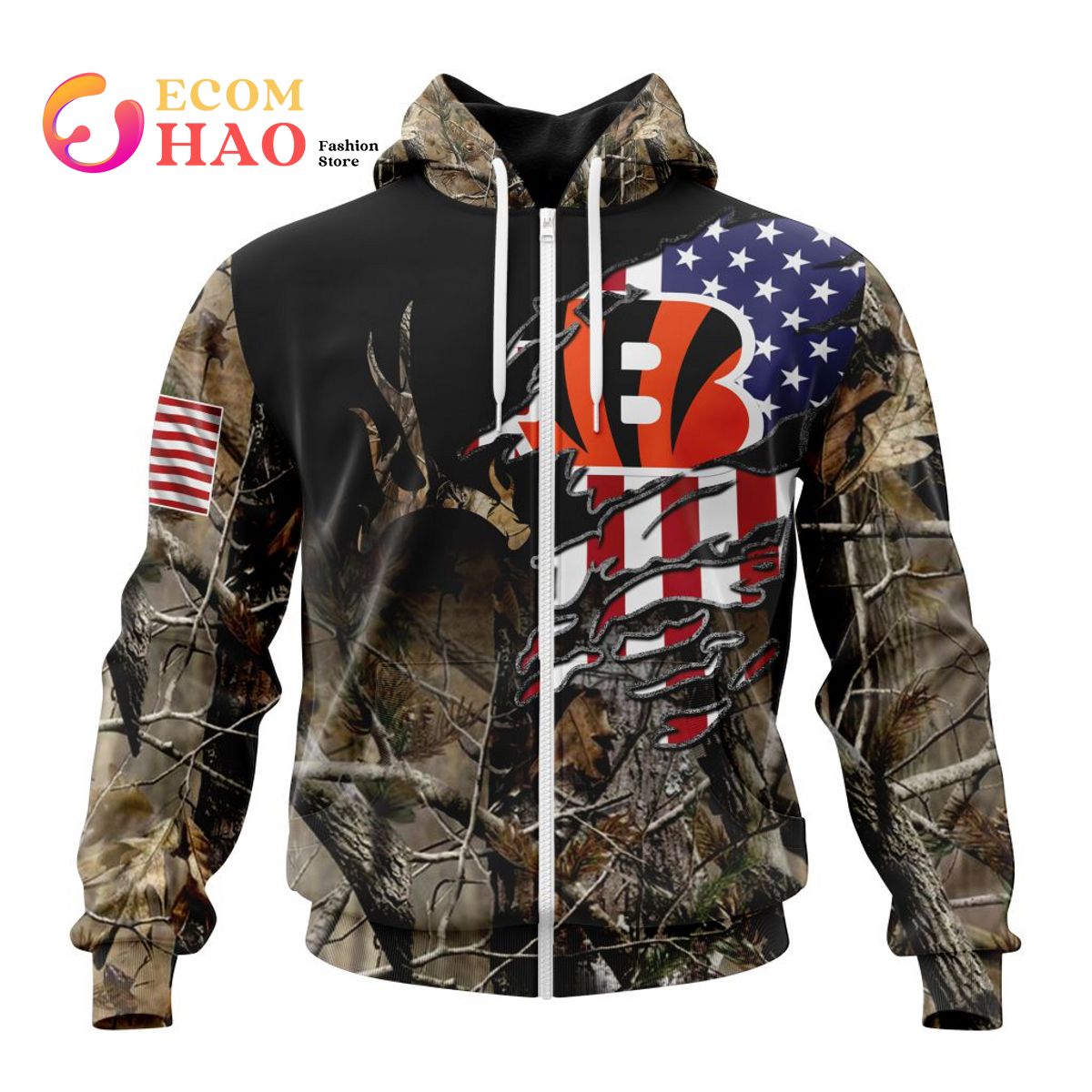 NFL Cincinnati Bengals Special Camo Realtree Hunting 3D Hoodie