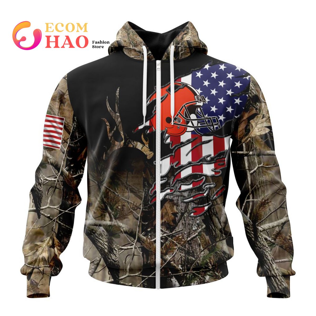 NFL Cleveland Browns Special Camo Realtree Hunting 3D Hoodie