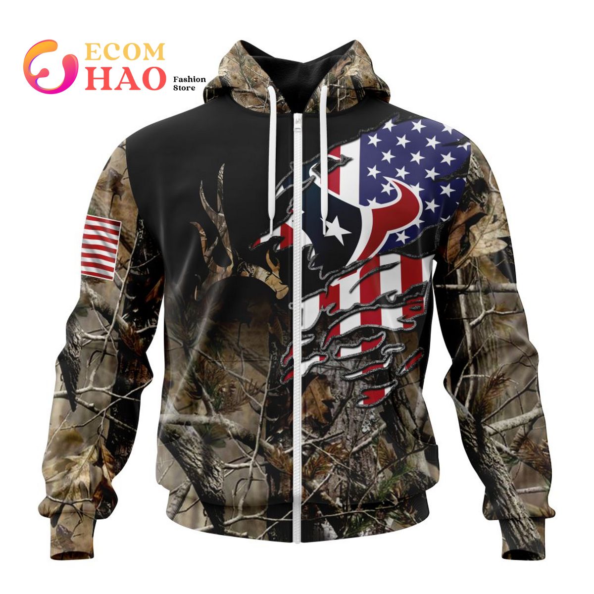 NFL Houston Texans Special Camo Realtree Hunting 3D Hoodie