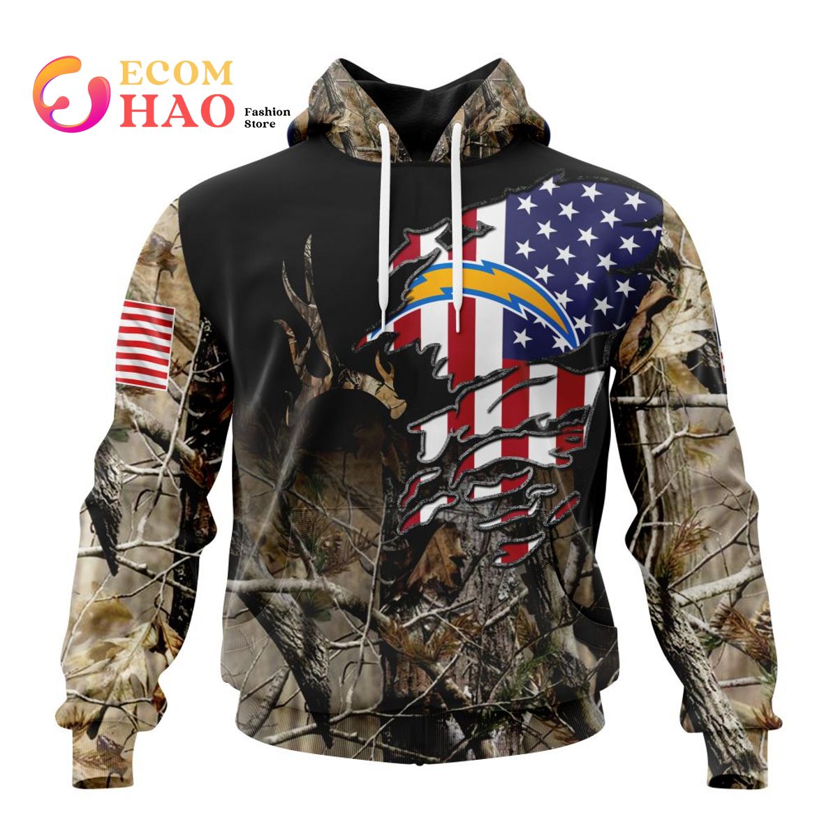 NFL Los Angeles Chargers Special Camo Realtree Hunting 3D Hoodie