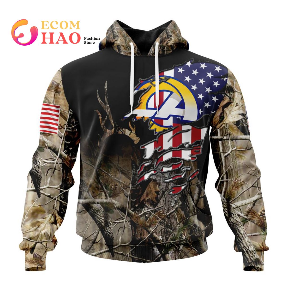 NFL Los Angeles Rams Special Camo Realtree Hunting 3D Hoodie