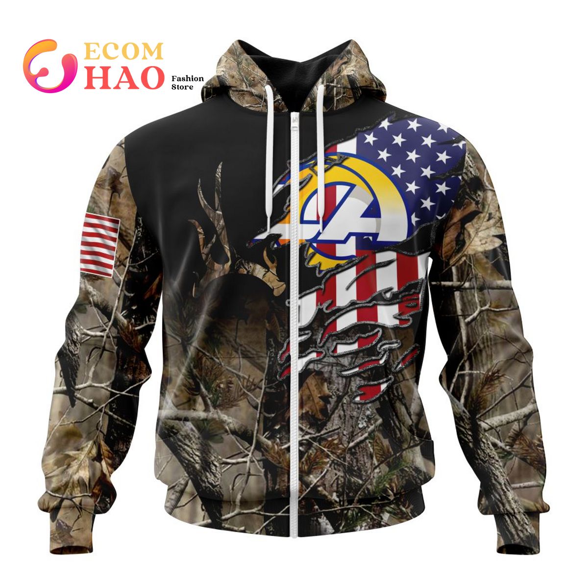 NFL Los Angeles Rams Special Camo Realtree Hunting 3D Hoodie