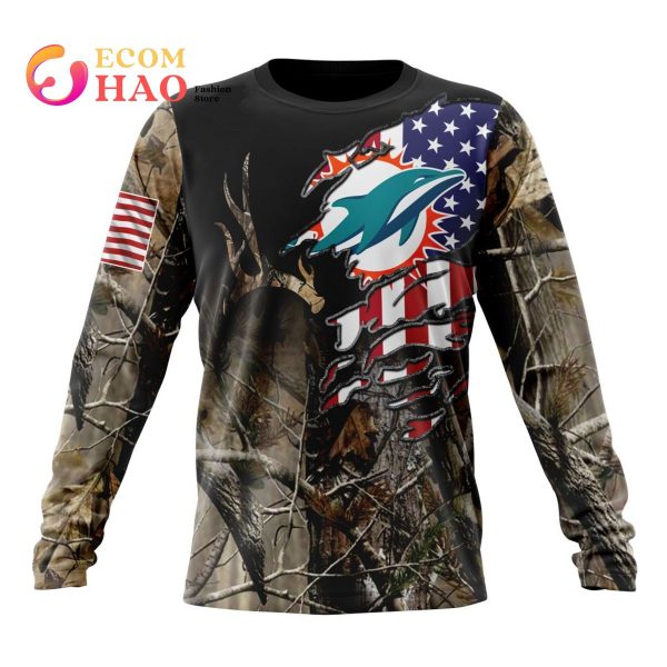 NFL Miami Dolphins All Over Print 3D T Shirt USA Flag Camo Realtree Hunting  Unisex Tshirt