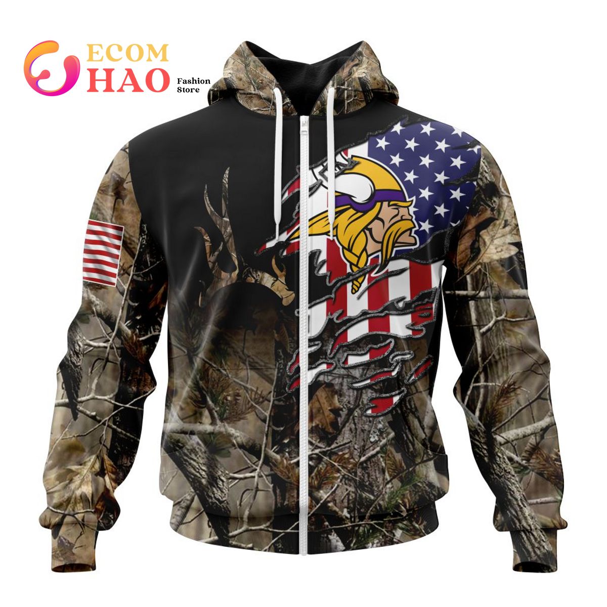 NFL Minnesota Vikings Special Camo Realtree Hunting 3D Hoodie