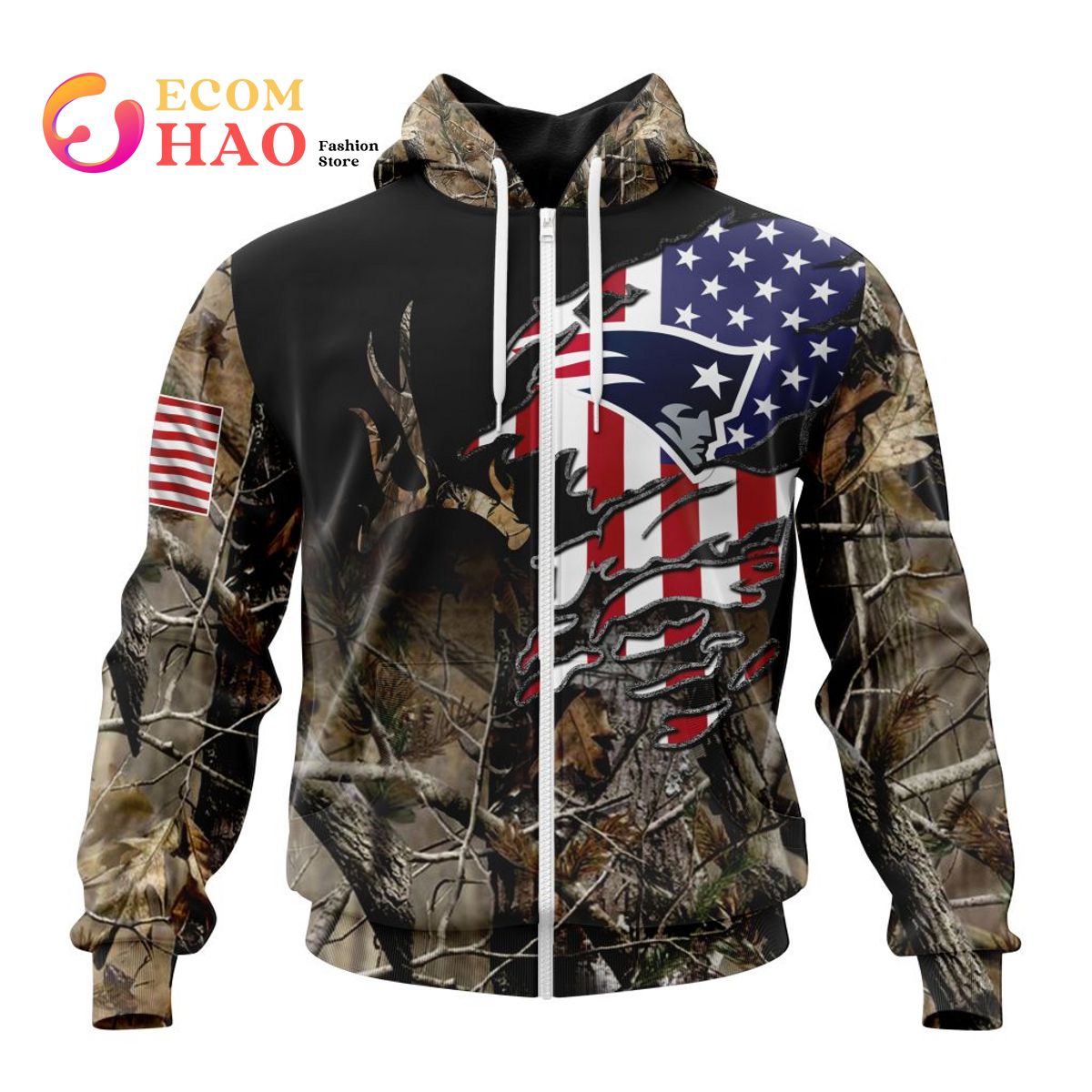 NFL New England Patriots Special Camo Realtree Hunting 3D Hoodie