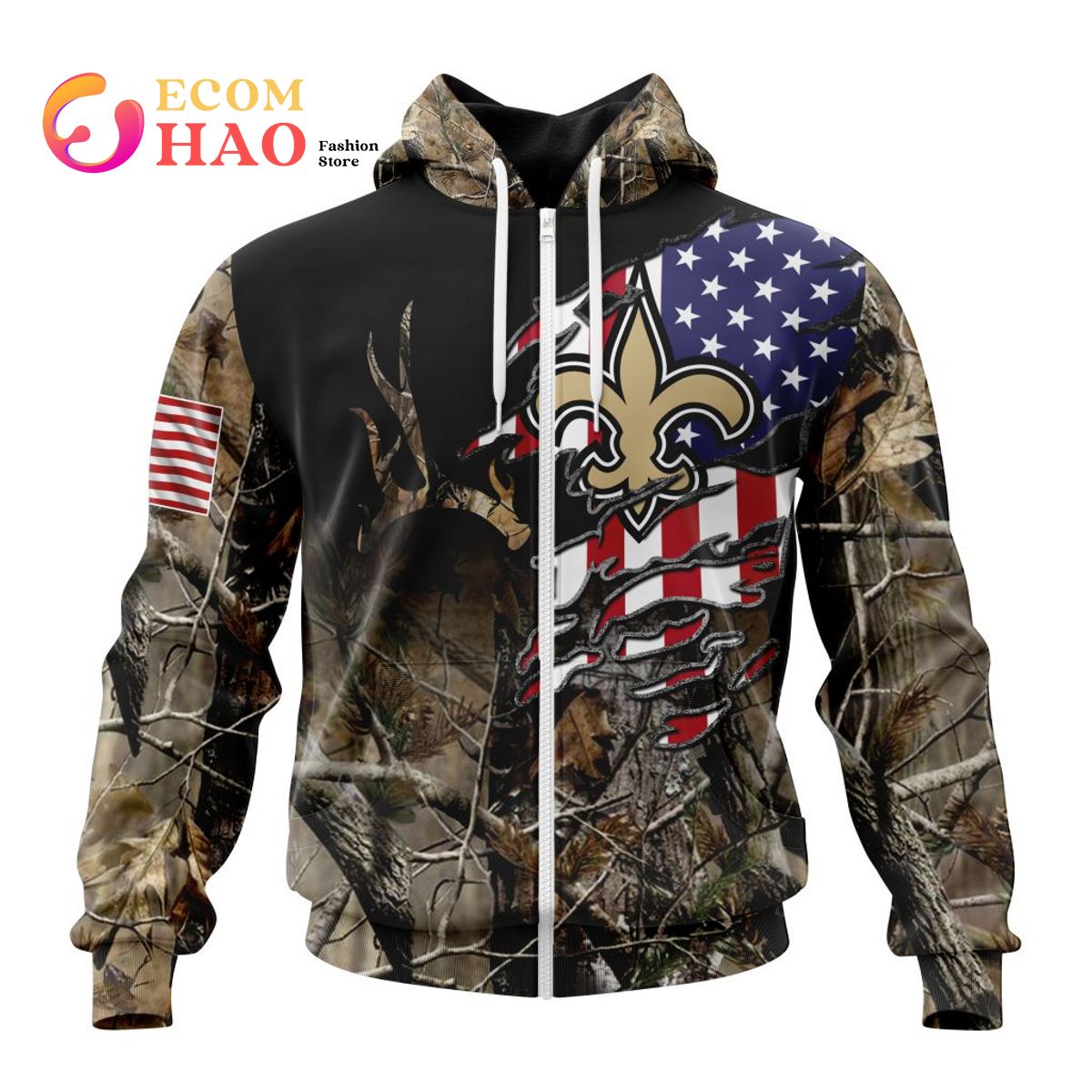 NFL New Orleans Saints Special Camo Realtree Hunting 3D Hoodie