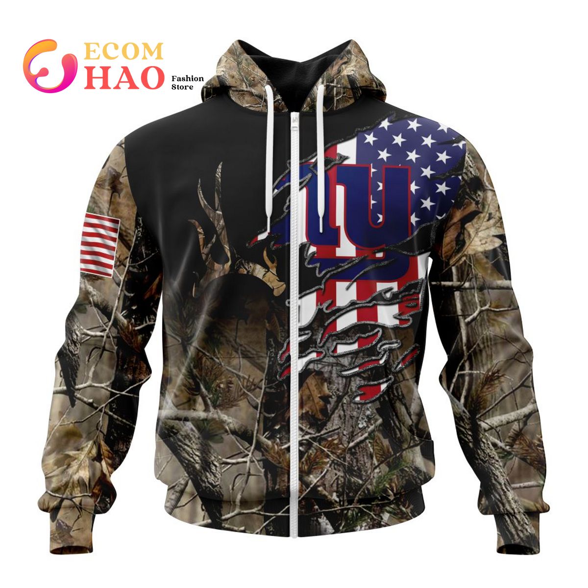 NFL New York Giants Special Camo Realtree Hunting 3D Hoodie