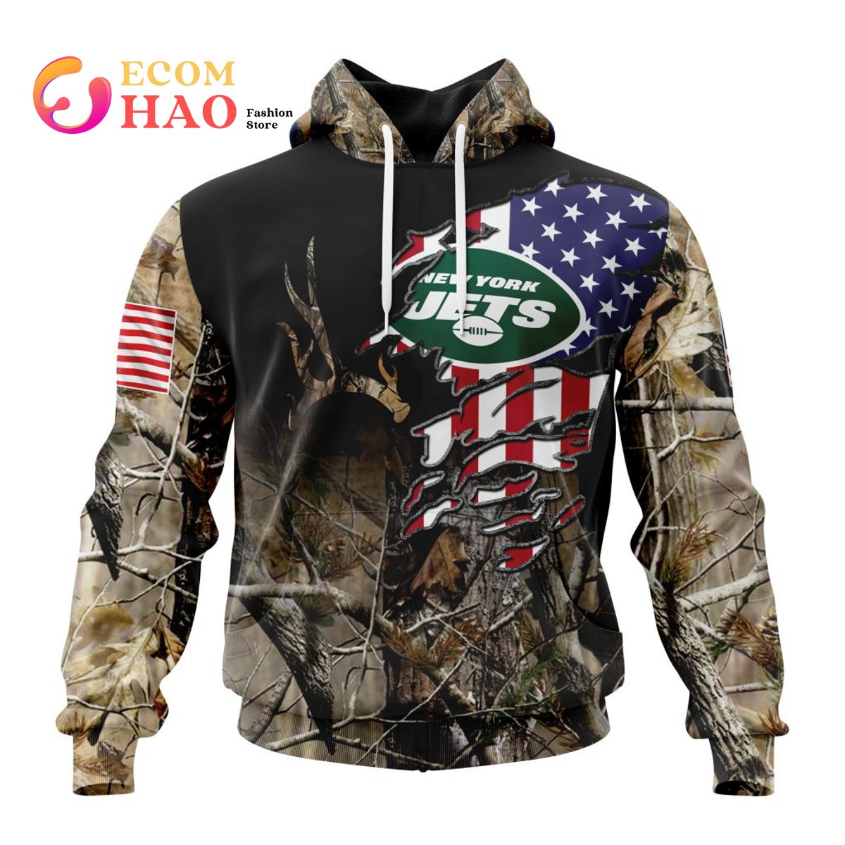 19% SALE OFF Men's New York Jets Zip Up Hoodies 3D Military