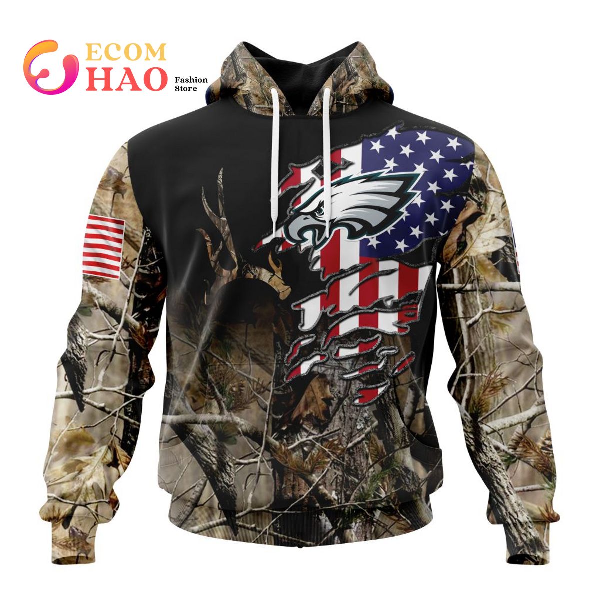 NFL Philadelphia Eagles Special Camo Realtree Hunting 3D Hoodie