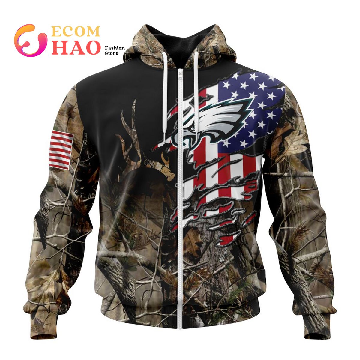 NFL Philadelphia Eagles Special Camo Realtree Hunting 3D Hoodie