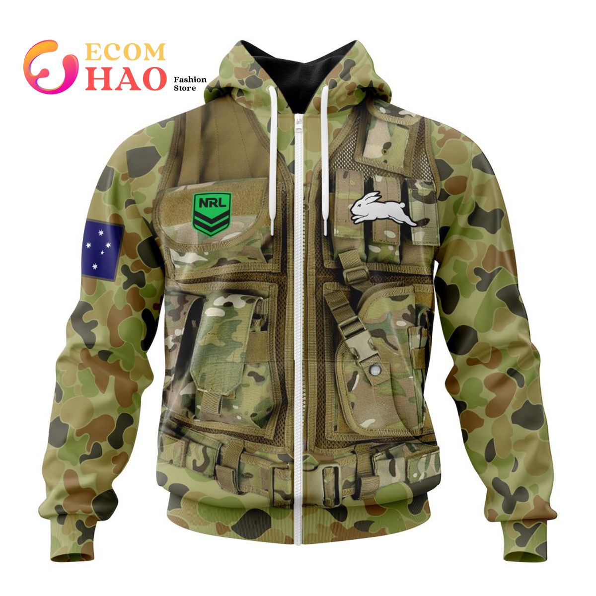 NRL South Sydney Rabbitohs Special Military Camo 3D Hoodie