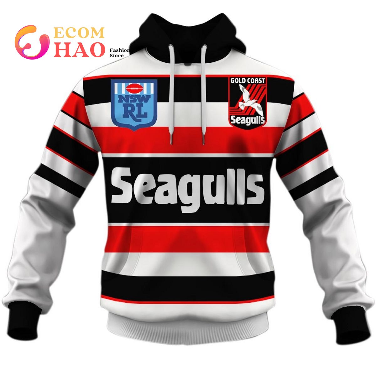 Personalized GOLD COAST SEAGULLS 90s AWAY 3D Hoodie VINTAGE NSWRL   NRL