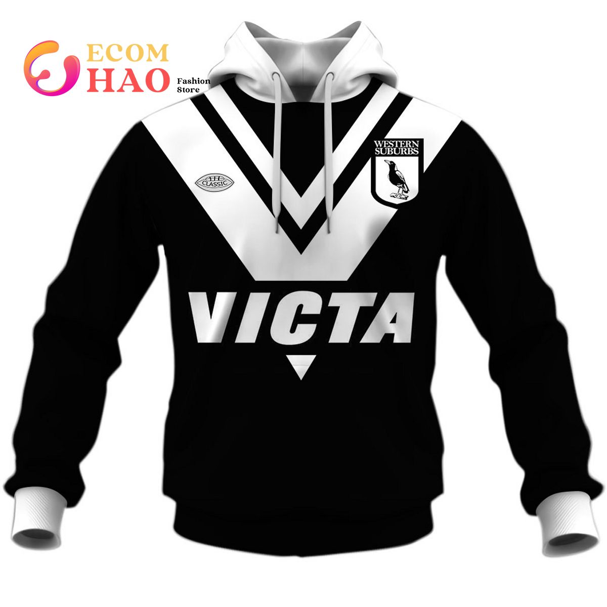 Western Suburbs Magpies 1978 ARL NRL Retro 3D Hoodie BNWT Heritage