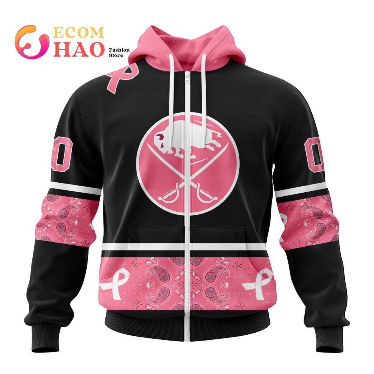 NHL Buffalo Sabres Specialized Design In Classic Style With Paisley! In October We Wear Pink Breast Cancer 3D Hoodie