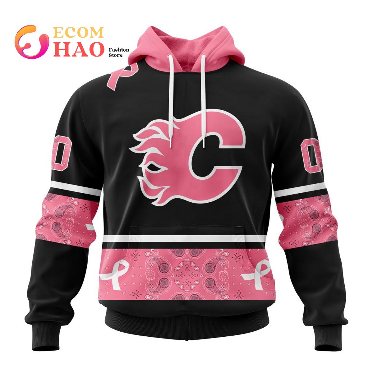 NHL Calgary Flames Specialized Design In Classic Style With Paisley! In October We Wear Pink Breast Cancer 3D Hoodie