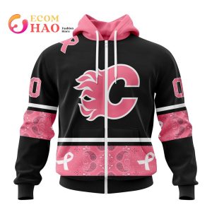 NHL Calgary Flames Specialized Design In Classic Style With Paisley! In October We Wear Pink Breast Cancer 3D Hoodie