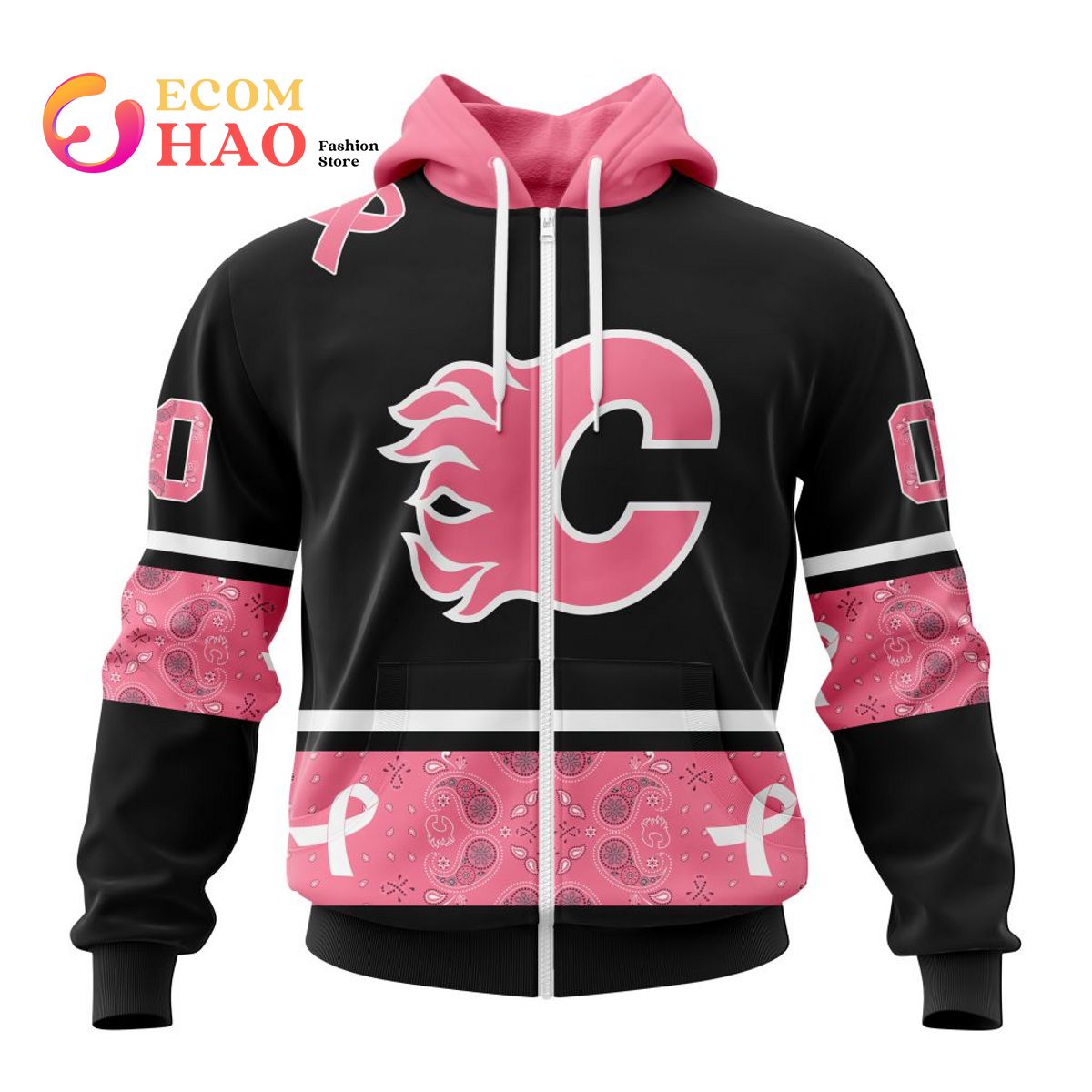 NHL Calgary Flames Specialized Design In Classic Style With Paisley! In October We Wear Pink Breast Cancer 3D Hoodie