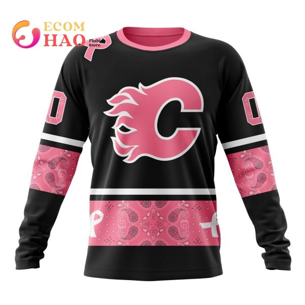 NHL Calgary Flames Specialized Design In Classic Style With Paisley! In October We Wear Pink Breast Cancer 3D Hoodie