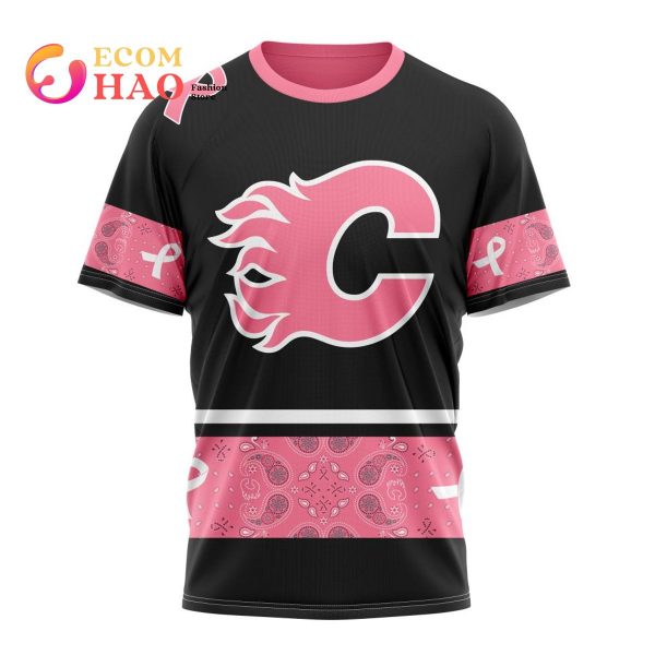 NHL Calgary Flames Specialized Design In Classic Style With Paisley! In October We Wear Pink Breast Cancer 3D Hoodie