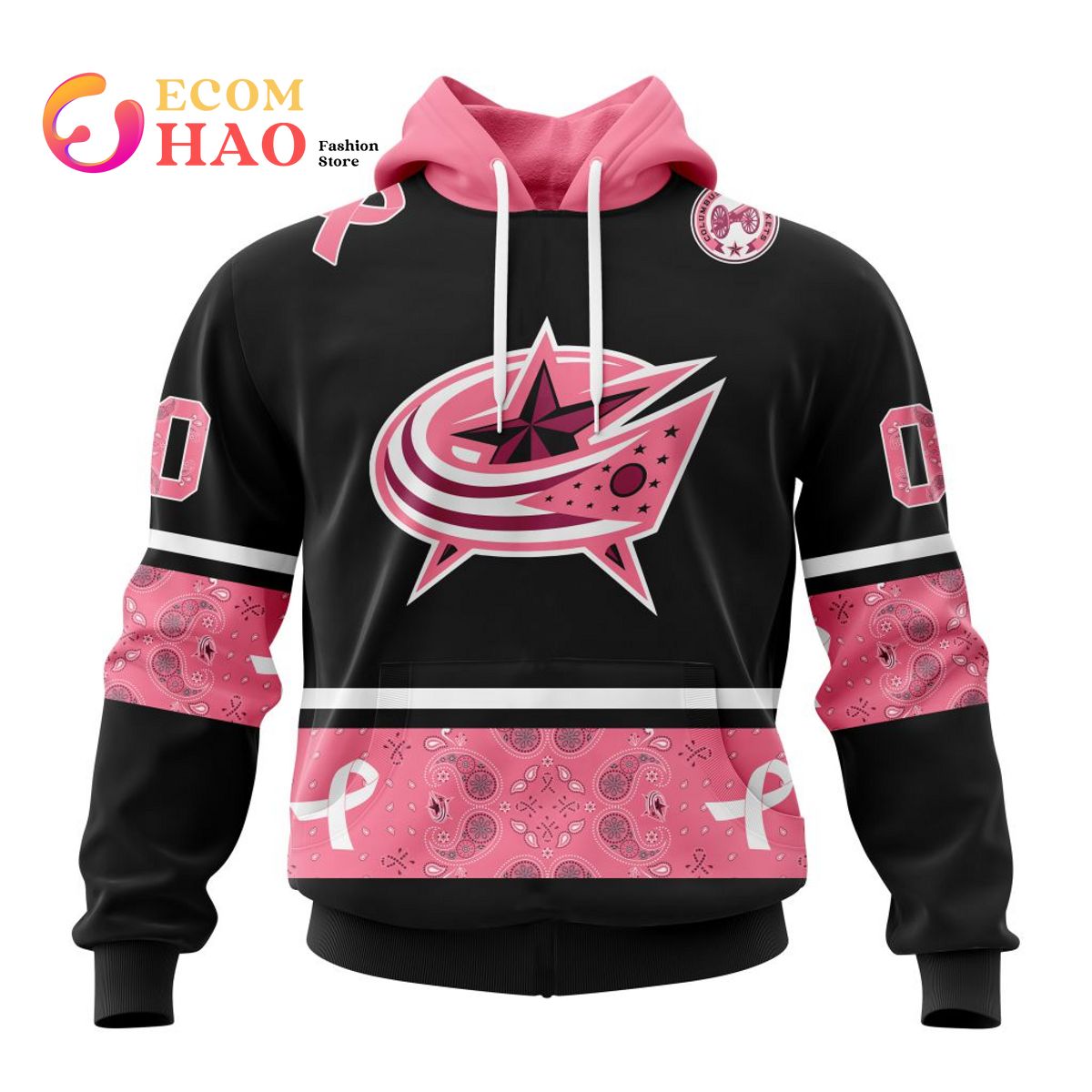 NHL Columbus Blue Jackets Specialized Design In Classic Style With Paisley! In October We Wear Pink Breast Cancer 3D Hoodie