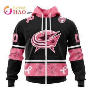 NHL Columbus Blue Jackets Specialized Design In Classic Style With Paisley! In October We Wear Pink Breast Cancer 3D Hoodie