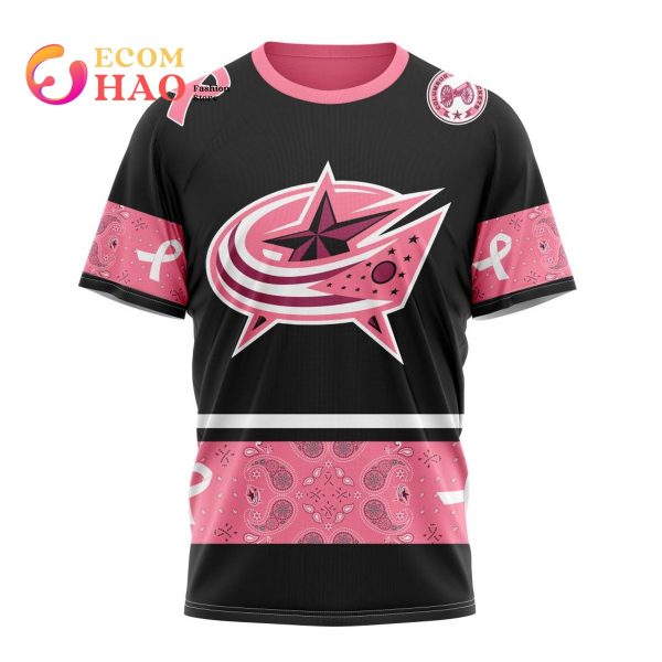 NHL Columbus Blue Jackets Specialized Design In Classic Style With Paisley! In October We Wear Pink Breast Cancer 3D Hoodie