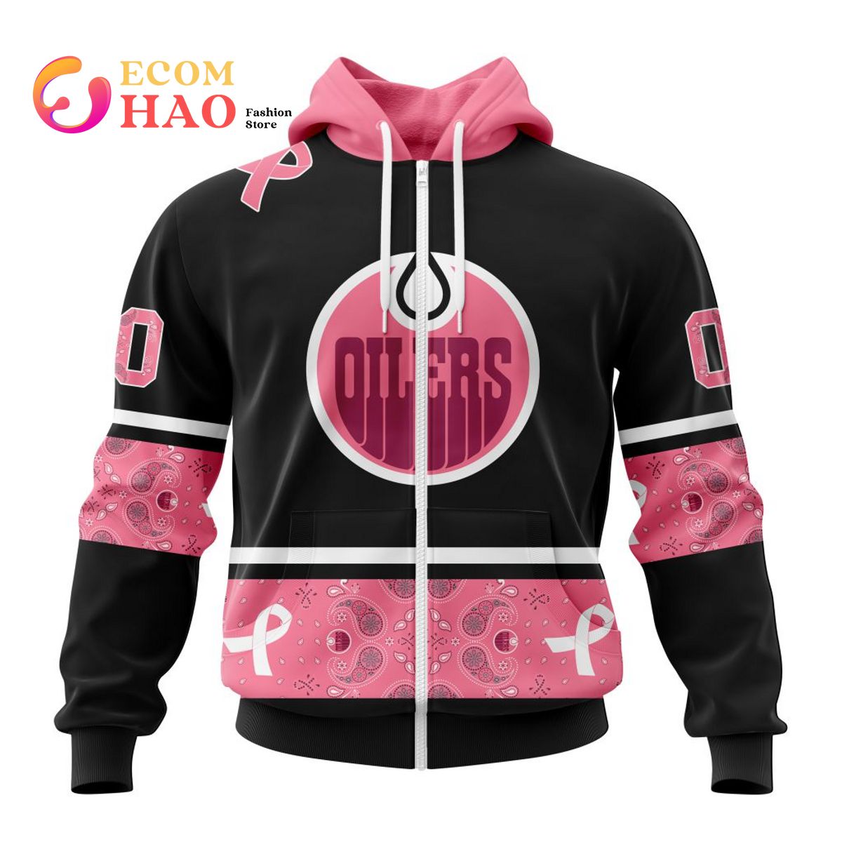 NHL Edmonton Oilers Specialized Design In Classic Style With Paisley! In October We Wear Pink Breast Cancer 3D Hoodie