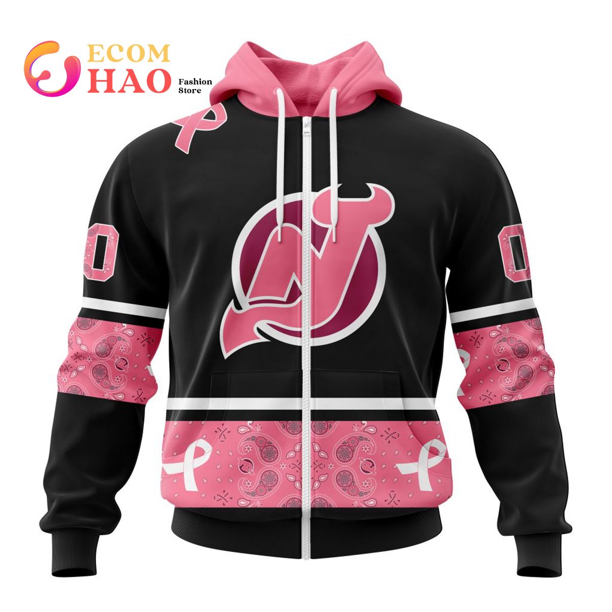 NHL New Jersey Devils Specialized Design In Classic Style With Paisley! In October We Wear Pink Breast Cancer 3D Hoodie