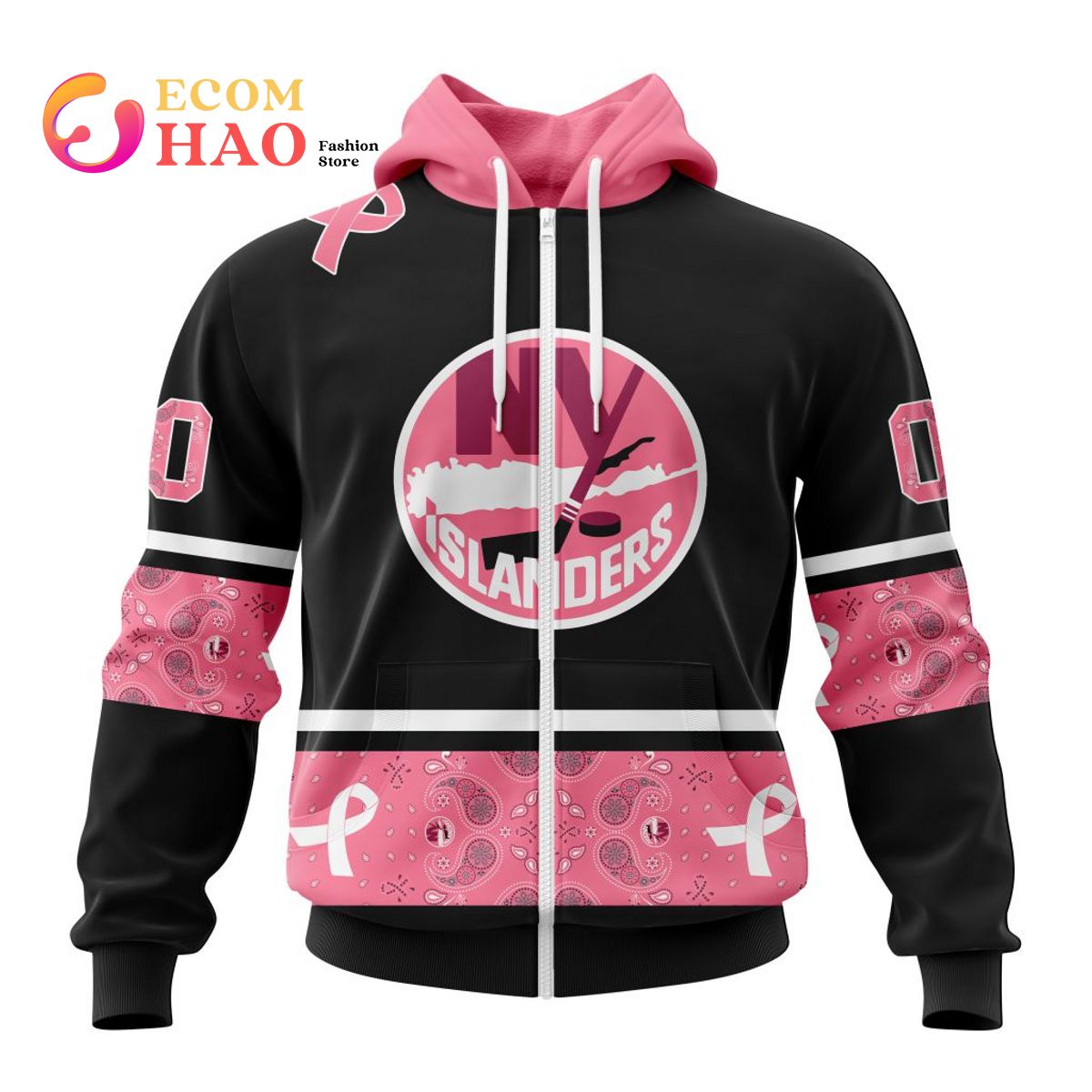 NHL New York Islanders Specialized Design In Classic Style With Paisley! In October We Wear Pink Breast Cancer 3D Hoodie