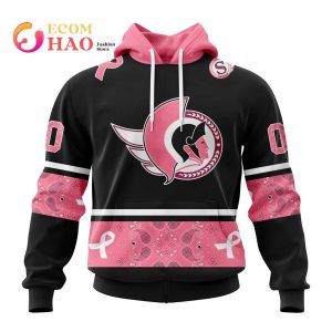 NHL Ottawa Senators Specialized Design In Classic Style With Paisley! In October We Wear Pink Breast Cancer 3D Hoodie