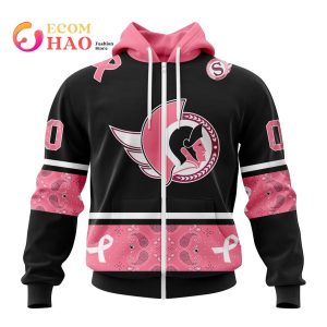 NHL Ottawa Senators Specialized Design In Classic Style With Paisley! In October We Wear Pink Breast Cancer 3D Hoodie